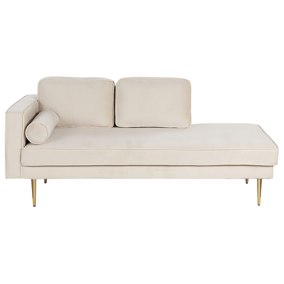 Chaiselong beige velour venstrevendt MIRAMAS