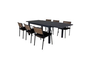 Marbella havesæt bord 100x160/240cm og 6 stole Paola sort.