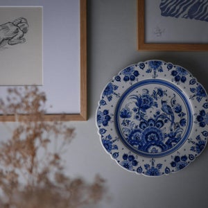 Stor vintage platte med fugle, blå platte, platter, vægdekoration 