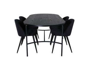 Skate spisebordssæt spisebord sort og 4 Velvet stole sort.