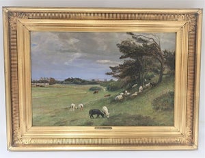 N P Mols 1859-1921. Maleri. Køer ved Rørvig. Malet 1906. Mål