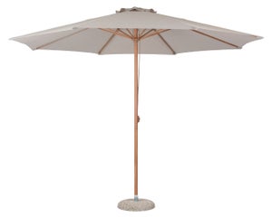Frank solafskærmning parasol med snoretræk Ø3.5M teak dekor, beige.